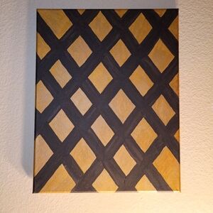 Handpainted Geometric Gold Diamond Original Acrylic Canvas Art Signed 11x14"